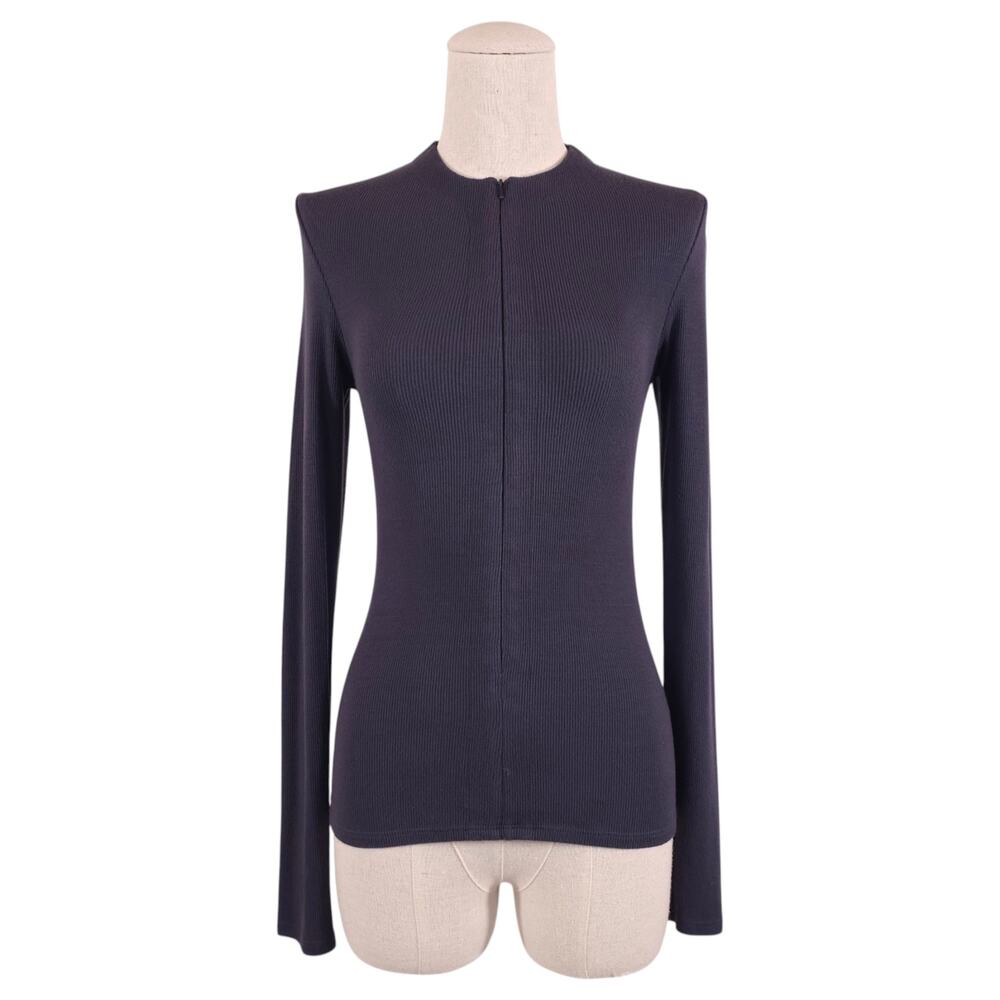 Joah Brown Invisible Zip Long Sleeve Tee Blue Sz Small/Medium